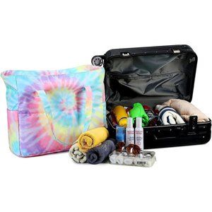 NEW Large Beach Tote Bag with Zipper Pockets Waterproof - Tie Dye